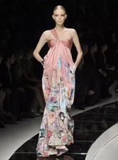 VERSACE Pink Ocean Sea Print Silk One Shoulder Open Back Dress Gown 40  2  4