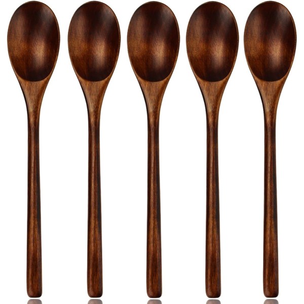 HolzlöFfel Set Japanisch 5 StüCk EsslöFfel SuppenlöFfel Holz KüChenutensilien-image