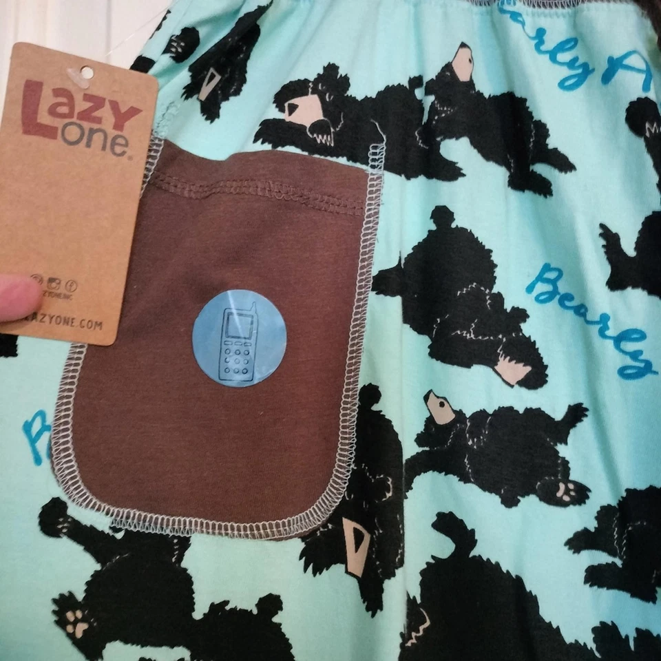 NWT Lazy One Blue Pajama Pants with Black Bear Print Flannel Women's Size XL - Image 3 of 4