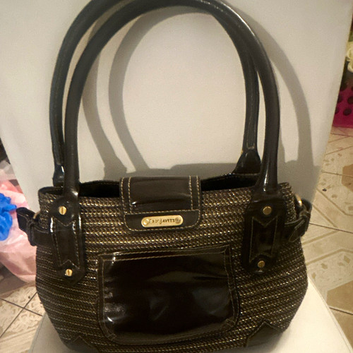 Eric Javits Woven Brown/Black Satchel Top Handle Bag w/ Double Black Handles