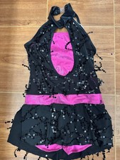 Dance Costume LC Pink Curtain Call J1668 Jazz Tap Clogging Latin Fringe Metallic