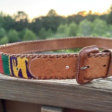 Vintage 1972 Guatemala Handwoven Toiled Leather Belt 32 Boho Southwest Artisan