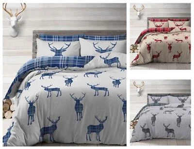 HOMEMAKER BEDDING New Duvet Sets Check Reversible Tartan Quilt Covers Navy Red Grey Bedding