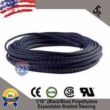 5 FT. 1/16" Black Blue Expandable Wire Sleeving Sheathing Braided Loom Tubing UL