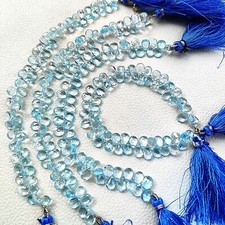 Natural Blue Topaz Gemstone Multiple Size Pear Cut Briolette 7" Strand