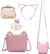 Cute Cat Crossbody Bag, 4 Pack Little Girls Purses Cute Cat Bag with 1 Mini Coin