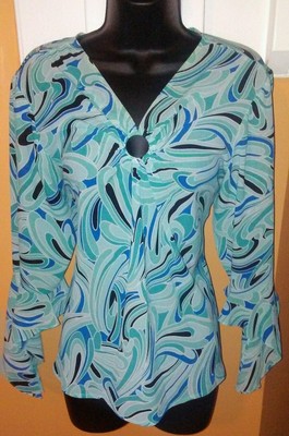 Dressbarn Green Geo Print Top Blouse Peasant Boho Size Large Ebay