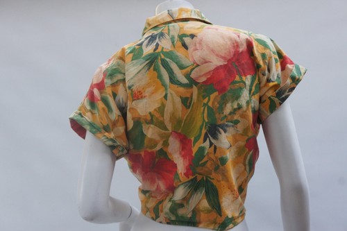 Vintage 80s Cropped Floral Print Waist Tie Blouse Shirt Top By Michele Lesley - Bild 5 von 10