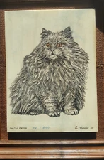 Eugene Andreyev - Marble Etching Of A Cat Signed, Numbered, Framed From 1979