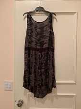 Womens Mango Tie Dye Asymmetric Hem Hi-Lo Dress W/ Pockets Metallic Zipper Sz 6
