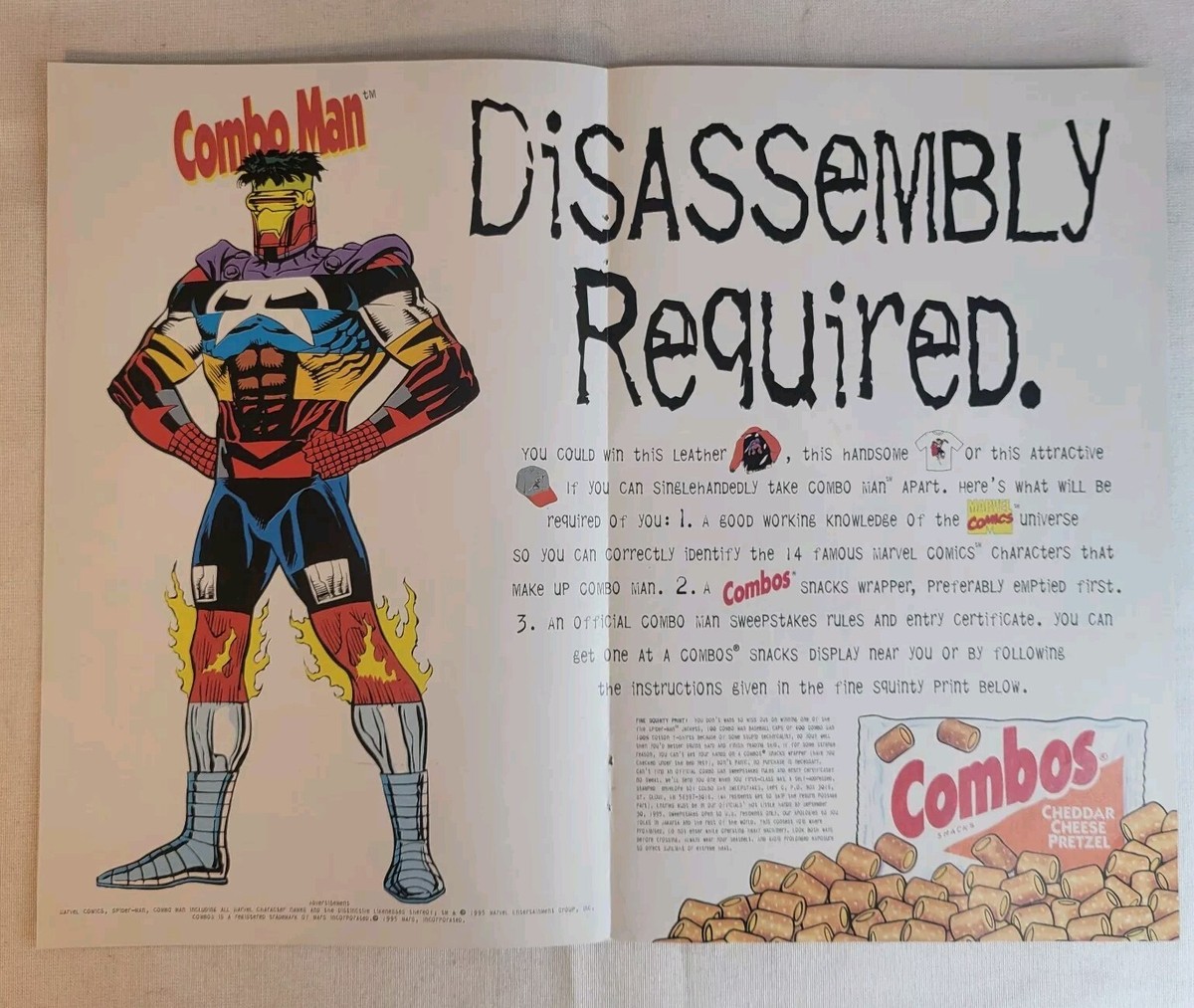 1995 Combos Snacks Combo Man Promo Comic Print Ad/Mini Poster