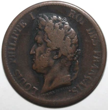 French Colonies 5 Centimes Coin 1841 A KM# 12.1 France King Louis Philippe Five