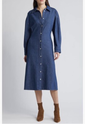 NWT $175 COS Long Sleeve Denim Shirtdress in BLUE MEDIUM DUSTY, Sizes 2 an 10!