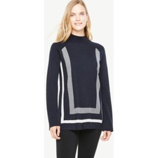 NWT Ann Taylor Geo Merino Wool Mock Neck Sweater M Blue White