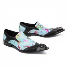 Mens Runway Casual Party Dress formal Floral Print Slip On Pointed Toe Shoes