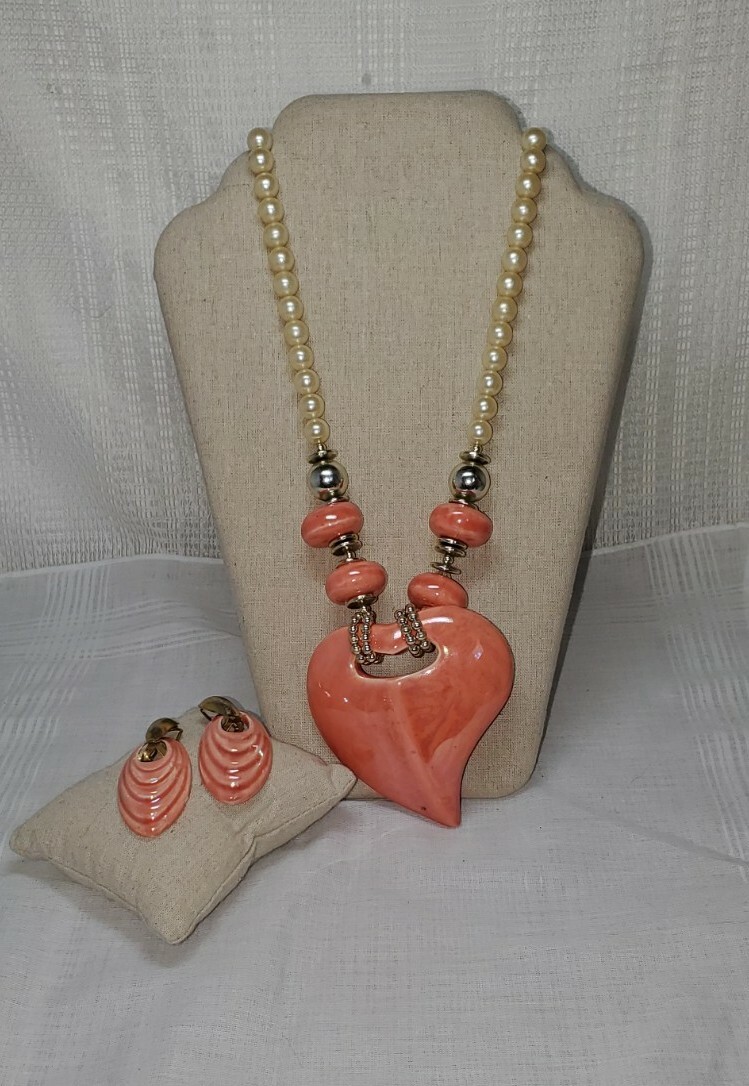 Statement Large Ceramic Leaf And Beads Necklace A… - image 1
