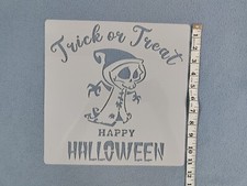 NEW TRICK OR TREAT HAPPY HALLOWEEN STENCIL REUSABLE  DURABLE PLASTIC SKULL