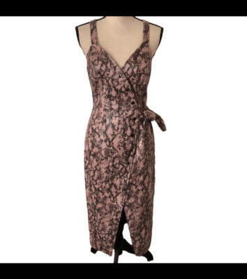 snakeskin backless dress snakeskin ruched open back sleeveless midi dress Brown / Large