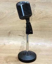 Retro Metal Microphone with Stand Vintage Dynamic Mic for Decors Collectors.