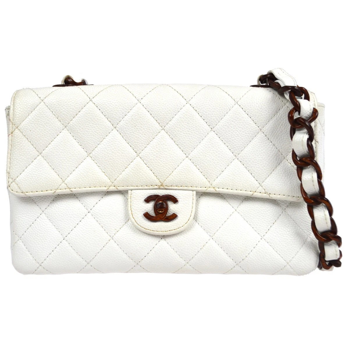 Chanel White Caviar Classic Flap Acrylic Chain Shoulder Bag 29060