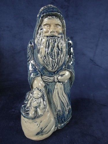 Bolsa de juguetes Rowe Pottery Works 2004 RPW azul y gris esmalte de sal Santa - Imagen 2 de 8