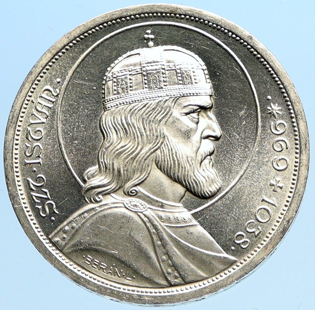 1938 HUNGARY King Saint Stephan VINTAGE Old Silver 5 Pengo