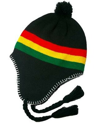 Black Red Yellow Green Srtpe Rasta Beanie Strings Beanie  display picture 1
