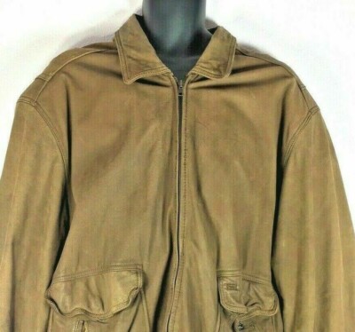 Members Only Leather Voyager Bomber Flight Jacket Men's XXT Tall Brown Used
