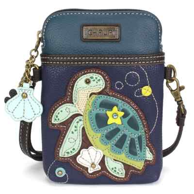 NEW CHALA SEA TURTLE CELL PHONE CROSSBODY PURSE ADJUSTABLE STRAP NAVY BLUE GREEN
