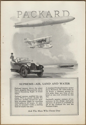 1925 Packard Motors Vintage Print Ad Air Land and Water Sea Plane PN-9