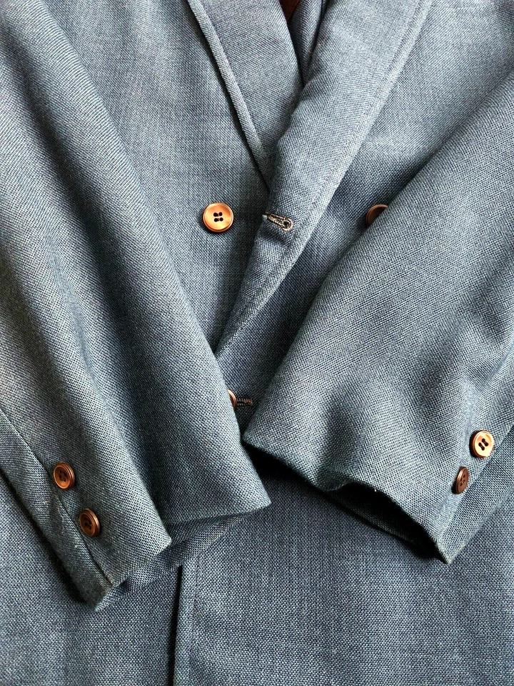 Vintage 1950s Retro Double Breasted Sport Coat Men's 40S Short Cobalt Blue USA - Image 3 of 4