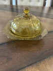 Vintage Recollect Amber Yellow Madrid Pattern Depression Glass Butter Dish