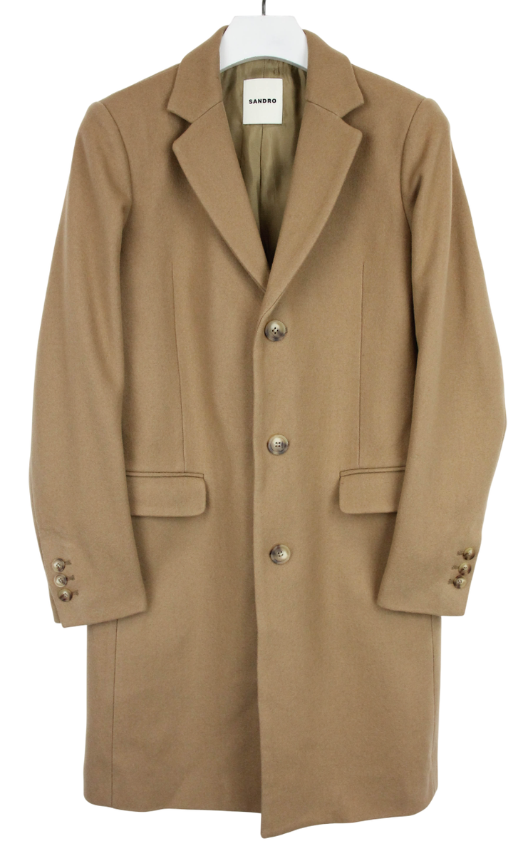 SANDRO Coat Men's SMALL Wool Cashmere Blend Single Vented Notch