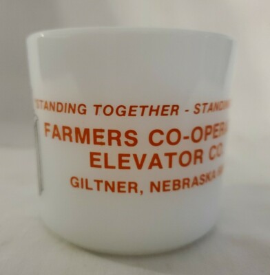 Vintage NE Farmers Co-Op Coop Elevator Standing Strong Anchor Hocking Cup Mug