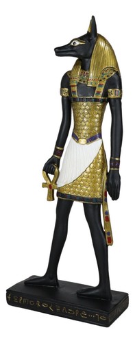 Classical Egypt Jackal God Anubis Holding Ankh & Staff Slim Profile Figurine - 第 4/10 張圖片