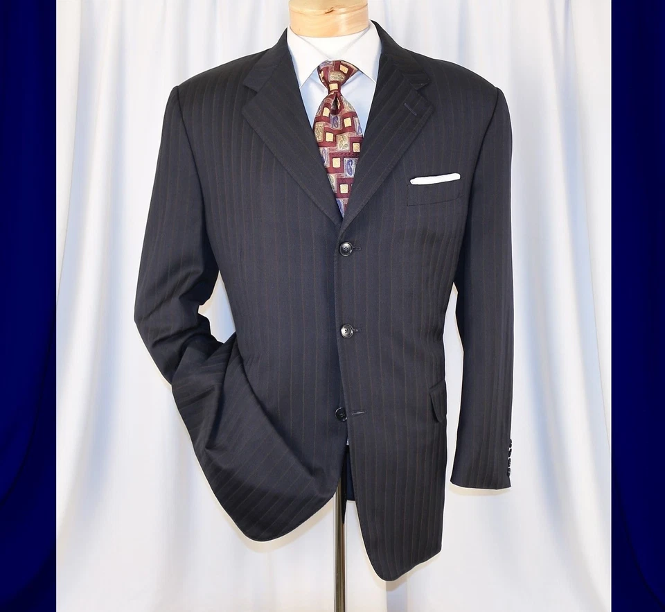 Abrigo Chaqueta Hombre CANALI Negro Bronce Rayas Lana 3 Botones Talla 46 R Foto 3 de 4