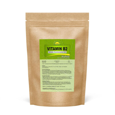 Vitamin B2 (Riboflavin), Pulver, Pharmaqualität ohne Zusätze, 50 Gramm, Bonemis 