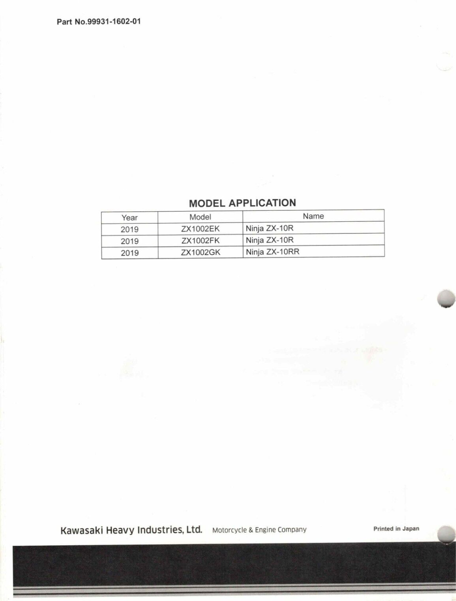 OEM Genuine Kawasaki New Bike Service/Assembly Manual ZX-10R Ninja