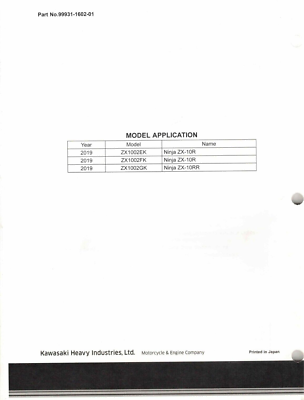 OEM Genuine Kawasaki New Bike Service/Assembly Manual ZX-10R Ninja