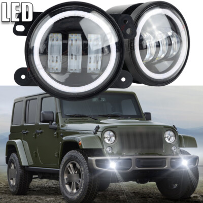 pair 4'' Inch Round LED Fog Lights Halo Driving Lamps for Jeep Wrangler JK TJ LJ