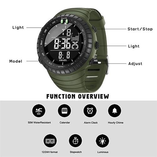 SMAEL Mode Herrenuhr Digital Sportuhren LED Alarm Militär Armbanduhr Jungen - Bild 15 von 27