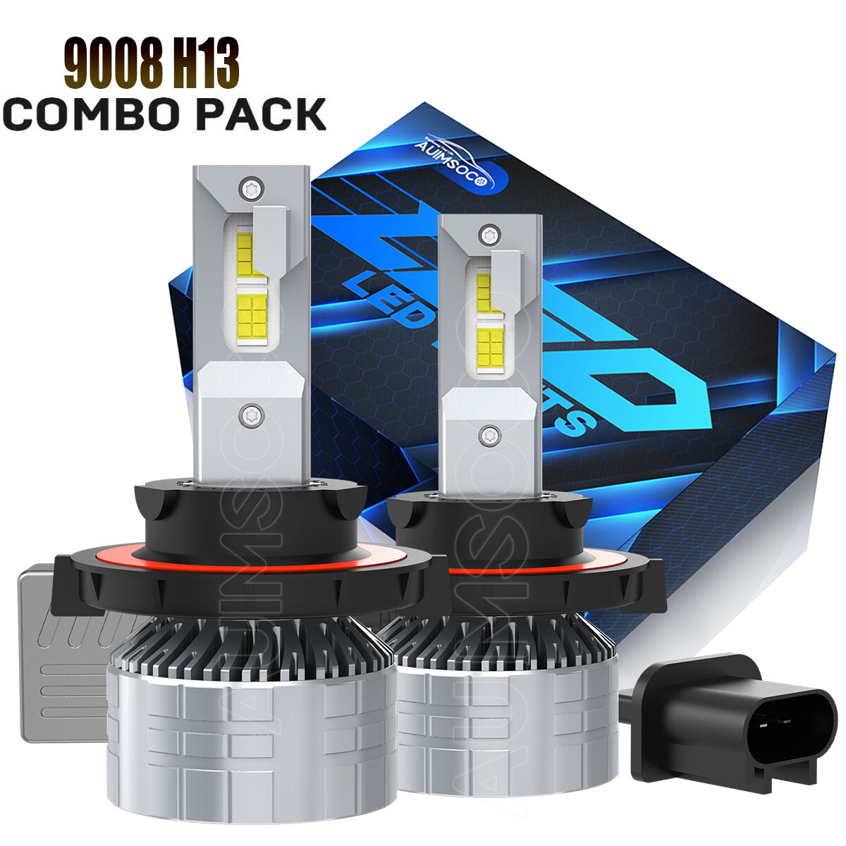 H13 9008 LED Headlight Bulbs High Low Beam 6500K Xenon White Super Bright