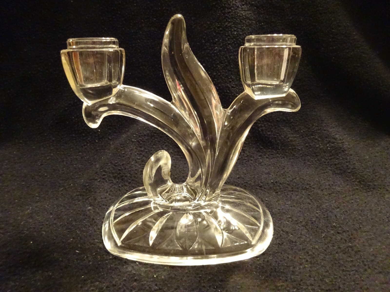 Vintage Clear Glass Double Candle Holders Candelabras Pair Tulip Design