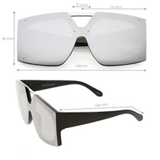 Oversized Sunglasses Women Fashion Shield Silver Mirrored Flat Lens Arrow Detail