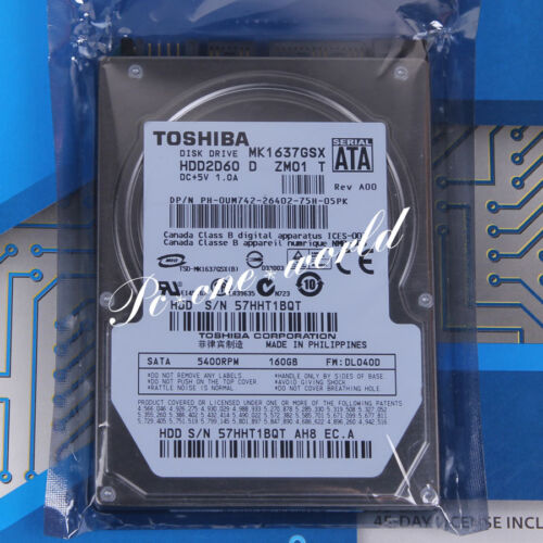 100% OK MK1637GSX TOSHIBA 160 GB 2.5" 5400 RPM 8 MB SATA Hard Disk Drive HDD - Picture 1 of 2