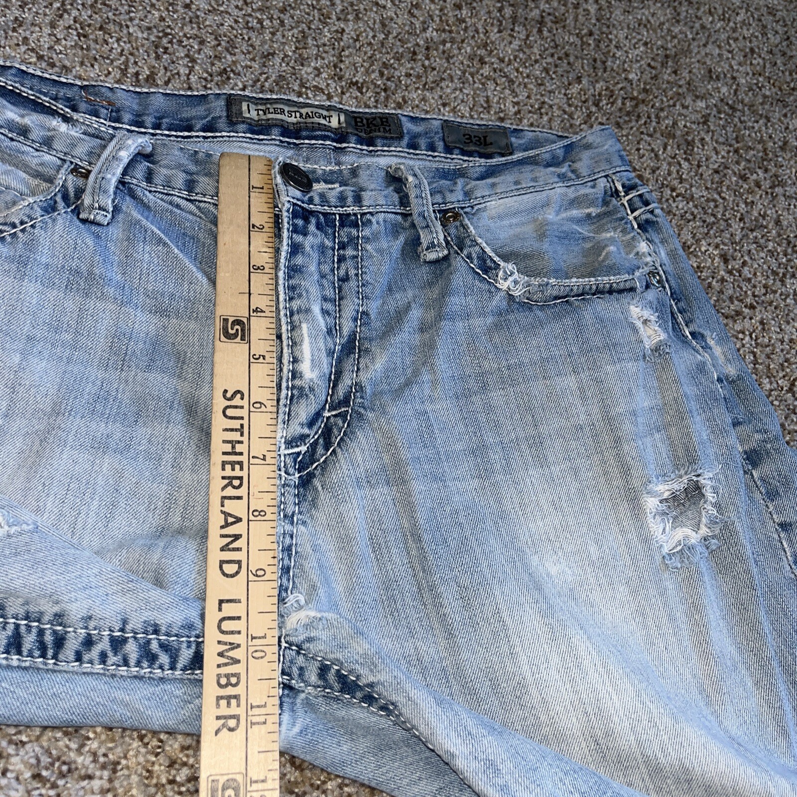 BKE Jeans Mens 33L Blue Tyler Straight Leg Destroyed Denim 33x33 - View 9