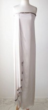 MARCHESA NOTTE Silver Silk Gold Sequin Embellished Strapless Dress Gown