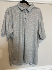 Straight Down Polo Shirt Mens Large Blue Floral Golf UPF 50 Performance Stretch