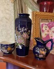 Porcelain Japanese 8” Vase 2” Cup 4” Pitcher With Peacock Cherry Blossoms Japan — photo 2