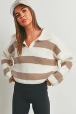 STRIPE DROP SHOULDER WITH WIDE COLLAR Sweater COPY